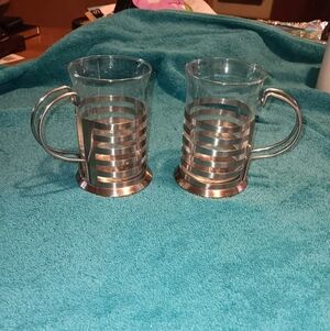 L'Agentiere Mid Century Modern Stainless Steel And Glass Coffee Cup Set